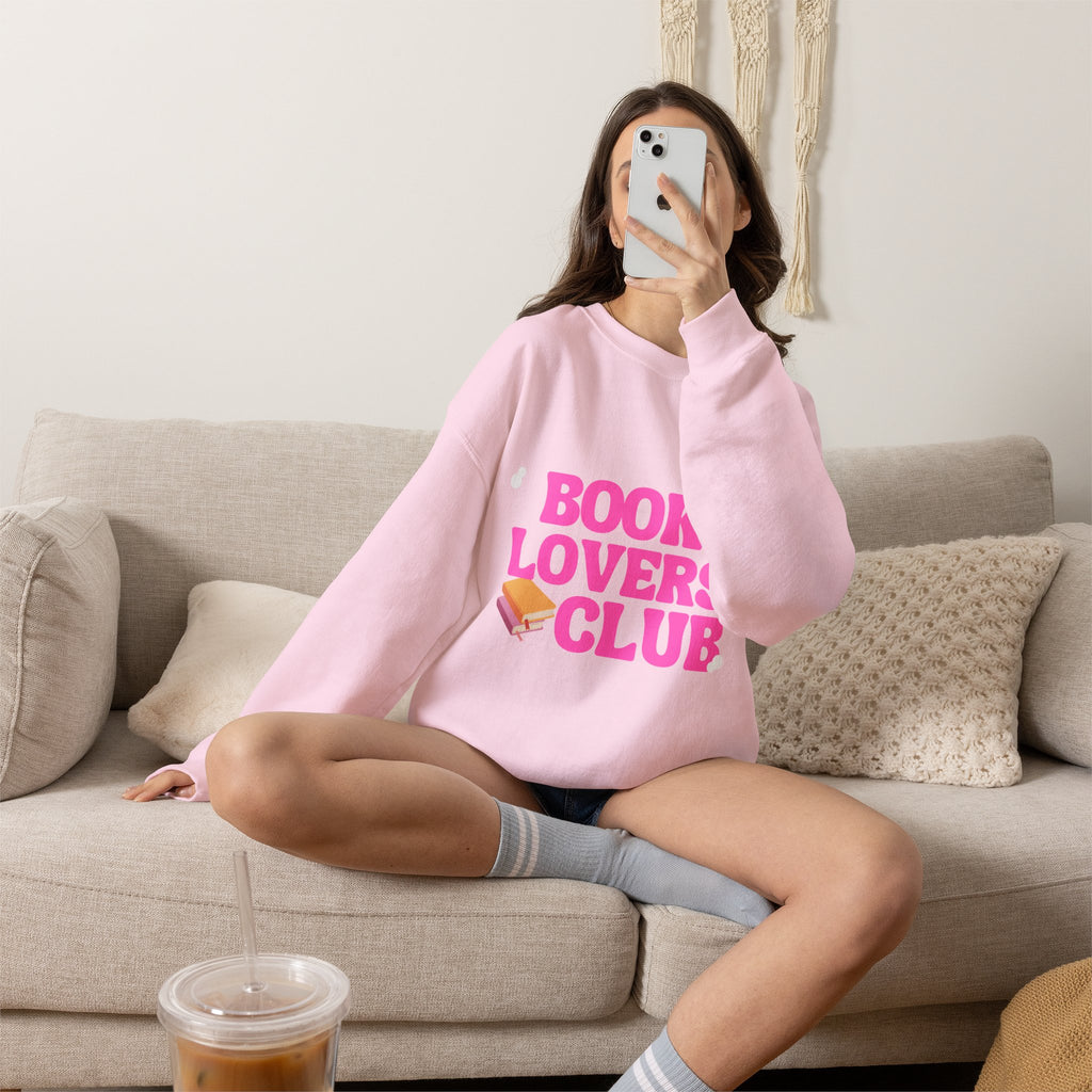 Book Lovers Club Sweatshirt — Pink Cozy Crewneck for Readers